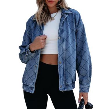 Imagem de Jaqueta jeans feminina Sidefeel, manga comprida, tamanho grande, azul 