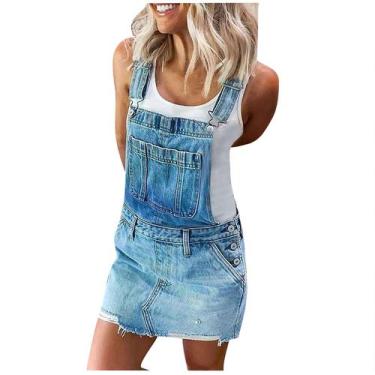 Imagem de Mulheres Jeans Jeans Suspender Saia Pinafore Slim Mini Vestido Curto K
