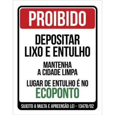 Imagem de Kit 3 Placas Proibido Depositar Lixo E Entulho Ecoponto