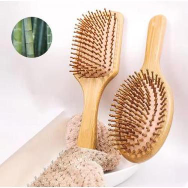 Imagem de Escova de Cabelo de Bambu Madeira Natural Antifrizz Desembaraçante peq