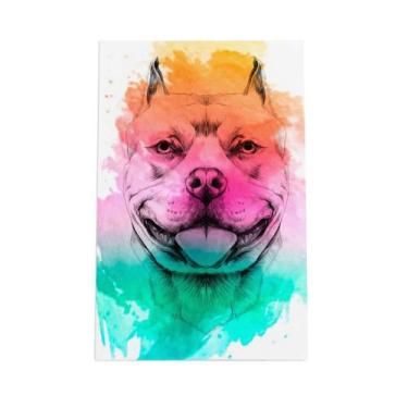 Imagem de Quadro Pitbull Cachorro Tinta Aquarela Canvas 20X30Cm - Plimshop