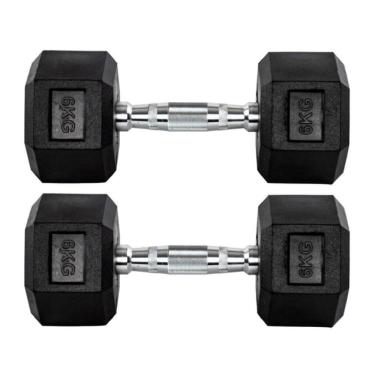 Imagem de Par Halteres 6kg + 6kg Dumbbell Sextavado Emborrachado Pegada Cromada Gallant (GDb06F3B-Pt)