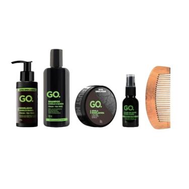 Imagem de Kit completo Tea Tree Shampoo Óleo Barba Modelador Pomada Pente anticaspa natural anti coceira cabelo e barba Go Man