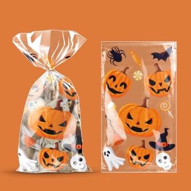 Imagem de RIGHTA TECH Sacolas de presente de festa de Halloween de plástico celofane para doces e doces para lembrancinhas de festa para fantasmas de abóbora, morcegos e aranhas