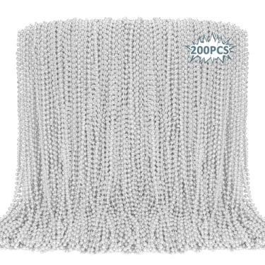 Imagem de 200 peças, colar de contas, lembrancinhas de festa de Natal prateadas, colares de Natal de 83,8 cm, femininos e masculinos, acessórios de festa de desfile de eventos de festivais para decorações de