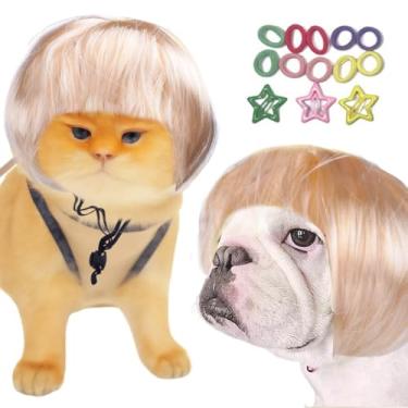 Imagem de Lamiaraga Peruca engraçada para animais de estimação - corte de cabelo DIY e ajuste ajustável - fantasia de gato e cachorro para Halloween, festa, sessão de fotos - aparência natural 3D - adequada