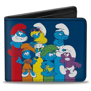 Imagem de Buckle-Down Carteira The Smurfs, Bifold, The Smurfs Color Smurfs Groups Pose Blue Multi Color Rainbow, couro vegano