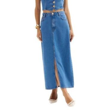 Imagem de Saia Feminina Longa Algarve Conforto Flor de Lis F28231 Jeans-Feminino