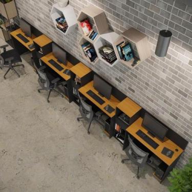 Imagem de Conjunto De Escritório Tech 3 Livreiro E 4 Mesas 90cm - Vian - Preto E