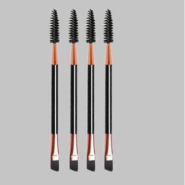 Imagem de 4 pincéis de maquiagem de cabeça dupla, pincéis de sobrancelha, ferramentas para extensão de cílios angulares para sobrancelhas, ferramenta de maquiagem, ouro preto longo