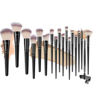 Imagem de 18 pincéis de maquiagem ultra macios e poderosos, pincel de blush, corretivo, portátil para líquido, creme e pó - polido, mistura e pincel facial (preto)