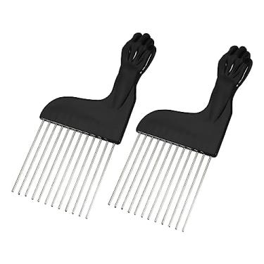 Imagem de Generic 2 peças de pente afro de palheta de cabelo de metal, para palhetas afro de cabelo encaracolado, para mulheres, ferramenta de estilo de cabeleireiro, preto, 16,5 x 6,8 cm