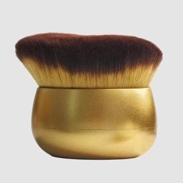Imagem de Escova Kabuki larga de 80 mm para mistura suave de bronzeamento e bronzeador, cabeça oval dourada aplica cremes uniformemente no rosto e no corpo, funciona molhado ou seco