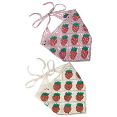 Imagem de Generic 2 lenços de cabeça de crochê de morango, faixas de cabelo, lenço de cabelo para mulheres, meninas, lenço de cabeça de malha, rosa, branco