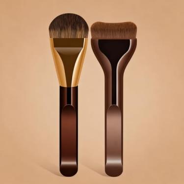 Imagem de Conjunto de pincéis de base, 2 pincéis de maquiagem, planos, pincéis de maquiagem de língua para líquido, pó, creme - cerdas macias, cabeça larga ultrafina para aplicação de maquiagem suave e