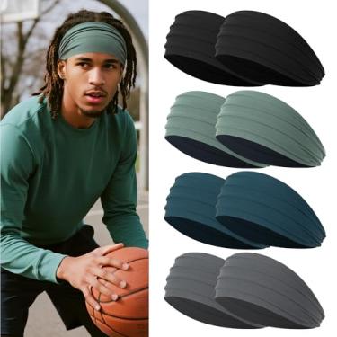 Imagem de Rheytew Bandanas largas para homens, tiaras masculinas para cabelos longos, faixas de cabeça masculinas para treino, corrida, beisebol, futebol, tênis, basquete, softbol, 8 peças