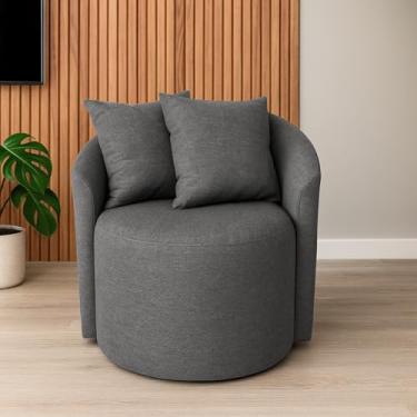 Imagem de Poltrona Decorativa Sala Estar e Recepção Redonda Estofada Linho Premium (Cinza Escuro)