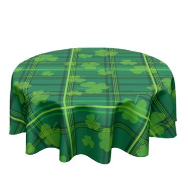 Imagem de Ancordivo Toalha de mesa redonda de Dia de São Patrício 152 cm com estampa de trevo verde xadrez, toalha de mesa circular, feriado sazonal, capa de mesa de São Patrício para festa, cozinha, jantar