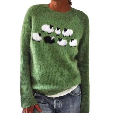 Imagem de Suéter feminino DMOYALA, pulôver cortado em verde ovelha da Fair Isle