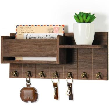 Imagem de Porta-chaves RelaxScene para montagem na parede com 7 ganchos e pratel