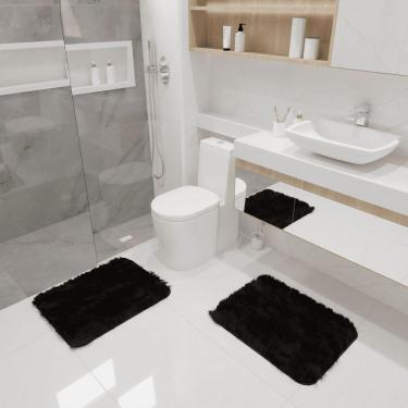 Imagem de Kit Tapete Banheiro Felpudo Peludo Preto 40 X 60 Cm