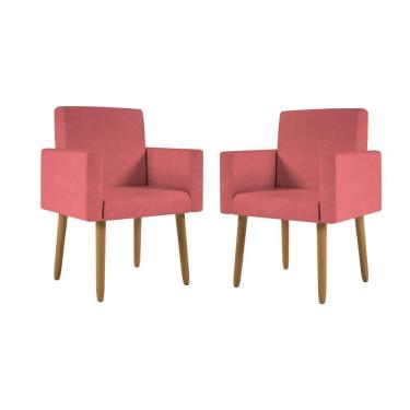Imagem de Kit 02 Poltronas Palito Rosa E 2 Puff Redondo Rosa
