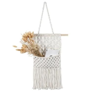 Imagem de Organizador de pendurar boêmio para revista, bolsa de algodão, decoração de tecido boêmio, armazenamento de bolso, suporte de parede para pendurar em macramê boêmio, parede de casa para bolso