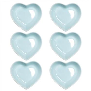 Imagem de Pirhosigma 6 peças de porcelana azul claro em forma de coração prato de molho de soja tigelas de imersão de cerâmica 50 ml para jantar, assar, churrasco e cozinhar