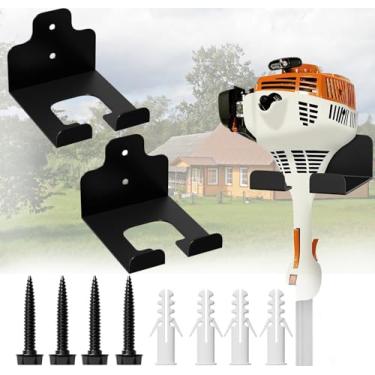 Imagem de 2 peças organizador de garagem, cabide de ferramentas montado na parede para aparador de grama, aparador de sebes, cortadores de ervas daninhas e ferramentas de jardim – Rack de armazenamento