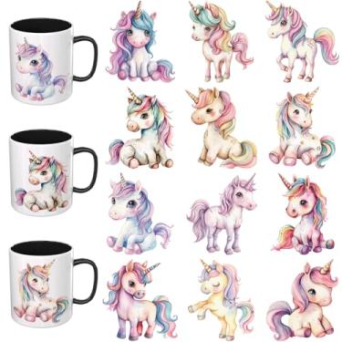 Imagem de Elewins Adesivos de animais fofos UV DTF - 12 folhas de unicórnios fofos UV DTF para canecas de vidro de café, decalques DIY para copos, esfregar à prova d'água em transferências para artesanato