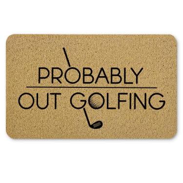 Imagem de Qnhij Tapetes engraçados de boas-vindas de golfe para porta da frente, tapete de porta de esportes de golfe, provavelmente capacho bem-humorado para varanda externa, entrada interna, tapete de banho