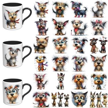Imagem de Elewins Adesivos UV DTF - 24 folhas de copo UV DTF para canecas de vidro de café, decalques DIY para copos, esfregar à prova d'água em transferências para artesanato (Cão peculiar)