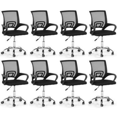 Imagem de Kit 8 Cadeiras Secretária Office Base Giratória Em Tela Mesh - Preto