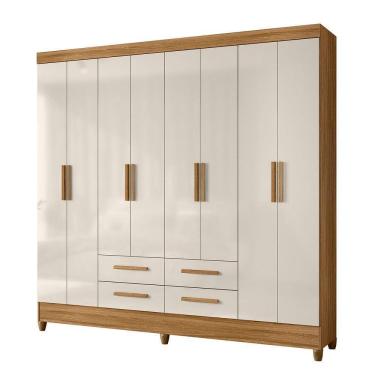 Imagem de Guarda Roupa Roupeiro Casal Quarto Florida 8 Portas 4 Gavetas Freijo Com Off White - Moval
