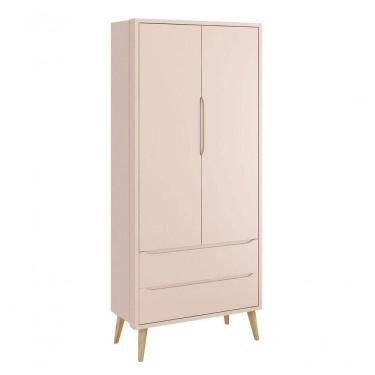 Imagem de Guarda-roupa Retrô 2 Portas Théo New Rosa Fosco Com Natural - Moveisaqui