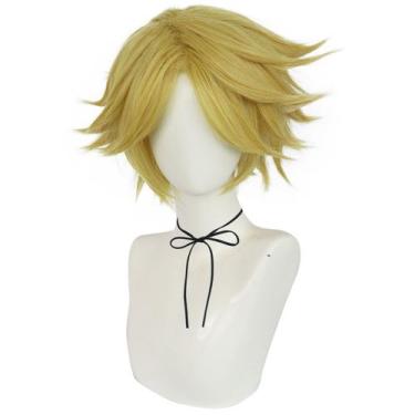 Imagem de Peruca de cosplay curta loira de 33 cm com cabelo despenteado em camad