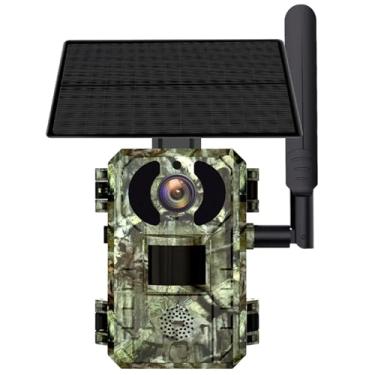 Imagem de LUMINFLY Câmera de trilha externa 4G, monitoramento de vida selvagem HD 1080p com energia solar, visão noturna infravermelha, design de camuflagem, inclui cartão de memória