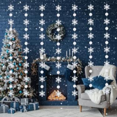 Imagem de Maysing Pacote com 6 guirlandas penduradas floco de neve branco bola de algodão bandeira inverno país das maravilhas decoração pendurada para Natal, aniversário, casamento, chá de bebê, tema de