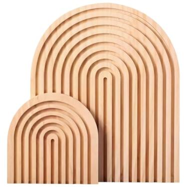 Imagem de Tábuas de servir de madeira de 2 peças, bandejas de arco de pinho feitas à mão para decoração de cozinha, tábuas de corte estéticas ranhuradas para exibir pão e bolo