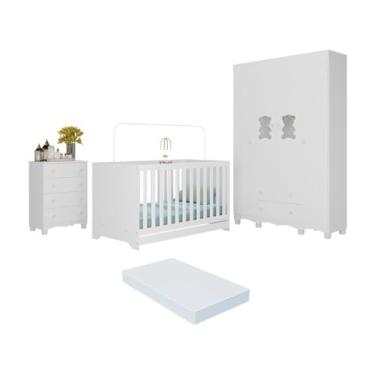 Imagem de Quarto de Bebê Completo com Berço Americano 3 em 1 Colchão Ternura Multimóveis Mp4667 Branco