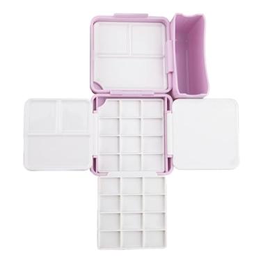 Imagem de Paleta de aquarela de cerâmica, grade 24 portátil, mini dobrável com tampa, inclui limpeza de balde de encaixe, para artistas ao ar livre e ideal para esboços