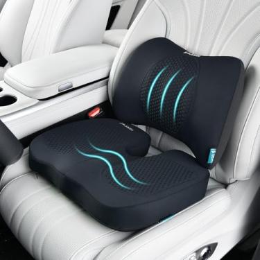 Imagem de FLORICH Almofada de assento de carro e suporte para as costas para cadeira de escritório, almofadas de espuma de memória, almofadas de assento de alívio de pressão com ponto de massagem de gel