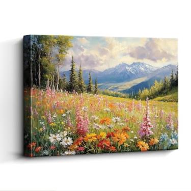 Imagem de WOXZQ Arte de parede de flores silvestres da montanha, prado alpino colorido, decoração de parede impressionista, impressão em tela sem moldura, arte de pôster natural, para presente de cabine de sala