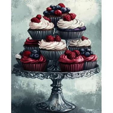 Imagem de VNUIEHG Kit retrô de pintura por números em camadas de sobremesa para adultos, pintura estética moderna por número em tela, kits de pintura a óleo digital de arte abstrata adequados para decoração de