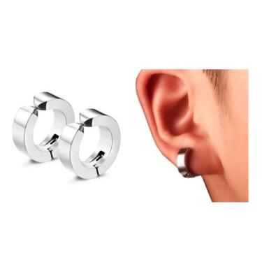 Imagem de Par De Brincos Masculino Pressão Argola Aço Inox Prata - BRW