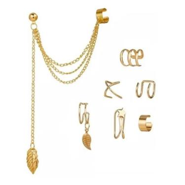 Imagem de Kit 7 Brincos Feminino Pressão Piercing Banhado A Ouro - TOTAL