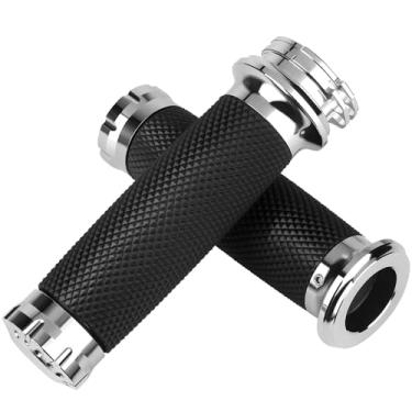 Imagem de Punhos de guidão de 25 mm universal para Harley Davidson Dyna Sportster 883 1200 Road King Electra Glide Softail Touring (prata)