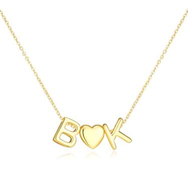 Imagem de adoyi Colares com inicial para mulheres, banhado a ouro 14 quilates, com letras de bolhas, colar delicado coração A-Z, colar com pingente de inicial, presentes de aniversário para mulheres, joias, 14
