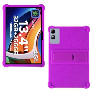 Imagem de AKNICI Capa para tablet DOOGEE Tab G6 Max/TABWEE T60 Pro/TECLAST T65 Plus/TECLAST T65 13,4 polegadas, capa protetora pesada de silicone macio com suporte ajustável, roxo