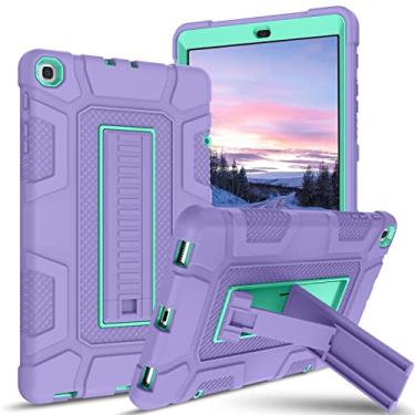 Imagem de GUAGUA Compatível com Samsung Galaxy Tab A 10.1 2019 Capa SM-T510 T515 Kickstand 3 em 1 resistente, resistente, à prova de choque, antiarranhões, capa para Galaxy Tab A 10.1 2019, roxo/verde